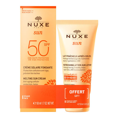 Duo Crème Solaire Fondante Haute Protection SPF50 visage et Lait Fraicheur Après - Soleil 50ml offert - NUXE